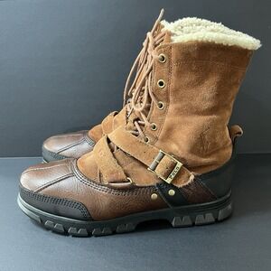 Polo Ralph Lauren Tavin Rollover Shearling Brown Suede Leather Pony Boots 12D
